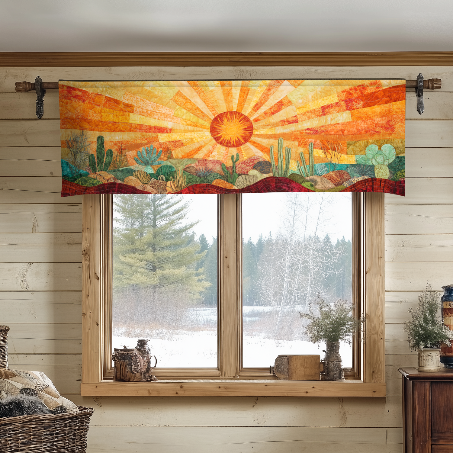 Sunburst Serenity Quilted Valance Christmas Entryway Decor Novelty Cactus Gifts
