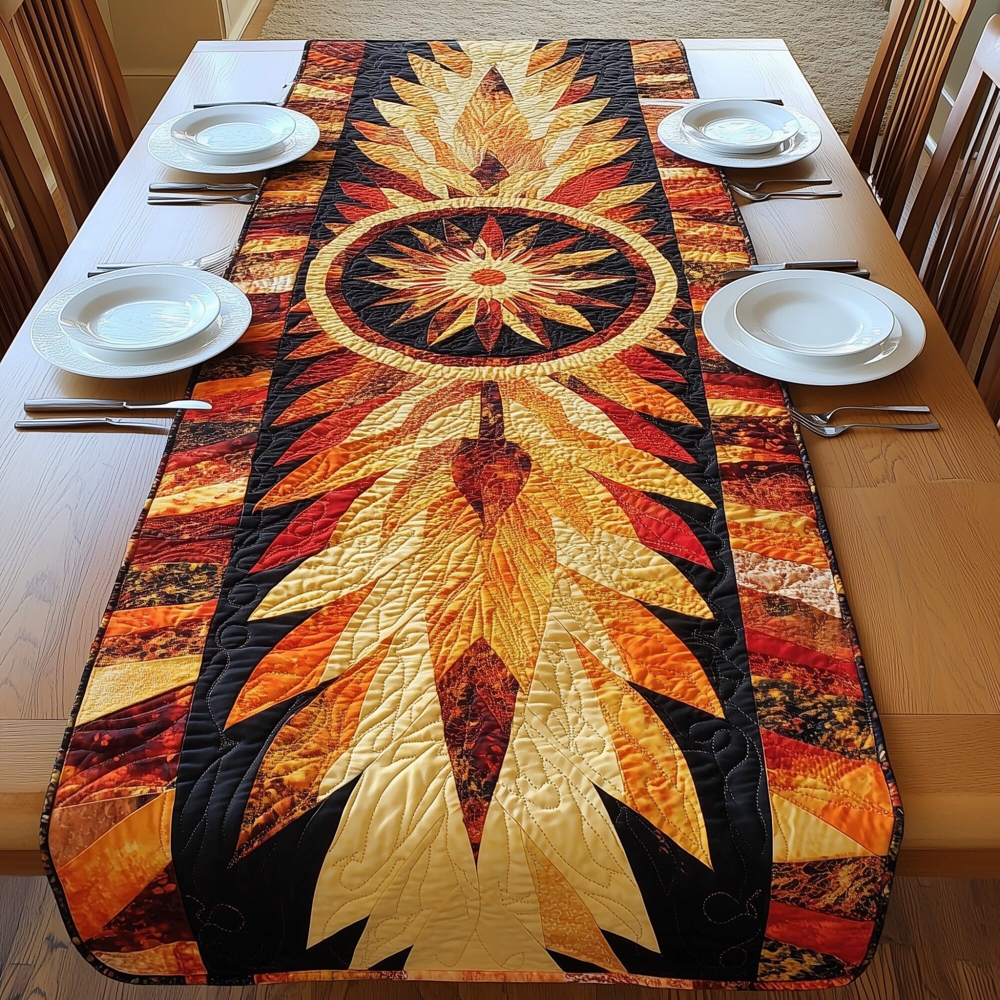 Sunfire Dreamcatcher Quilted Table Runner Dining Room Table Decor Ideas Native American Themed Gifts