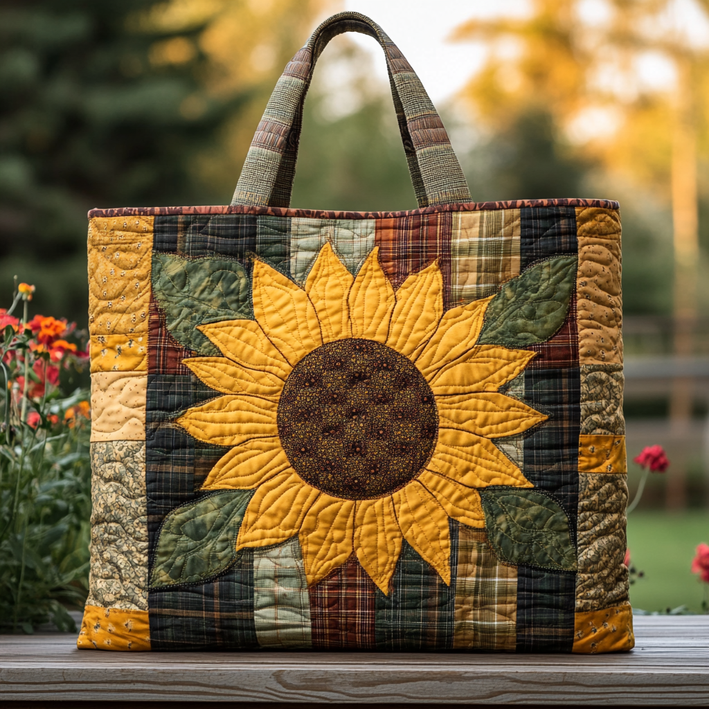Sunflower Charm Quilted Tote Bag Trendy Shoulder Bags Sunflower Presents Merchandise
