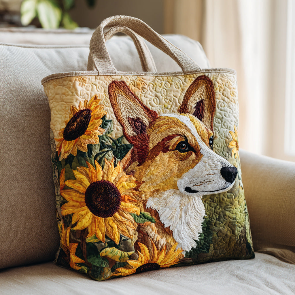 Sunflower Corgi Quilted Tote Bag Top Design Tote Bag Corgi Christmas Presents