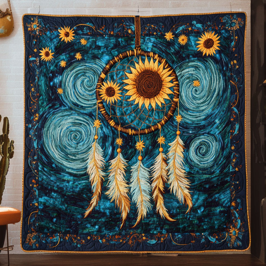 Sunflower Dreamcatcher Bloom Quilt Luxury Quilt Blanket with Decorative Stitching