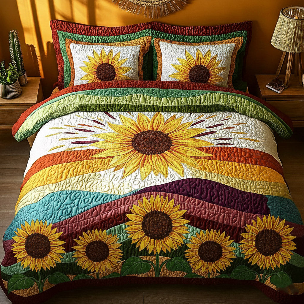 Sunflower Glow Quilted Bedding Set Best Bedding Sets Gifts For Sunflower Lovers
