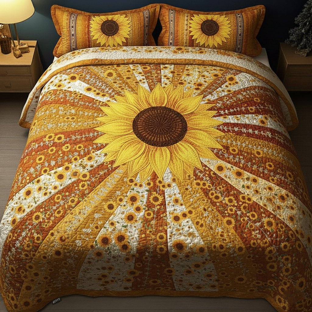 Sunflower Glow Quilted Bedding Set Best King Bed Sheets Sunflower Birthday Gifts