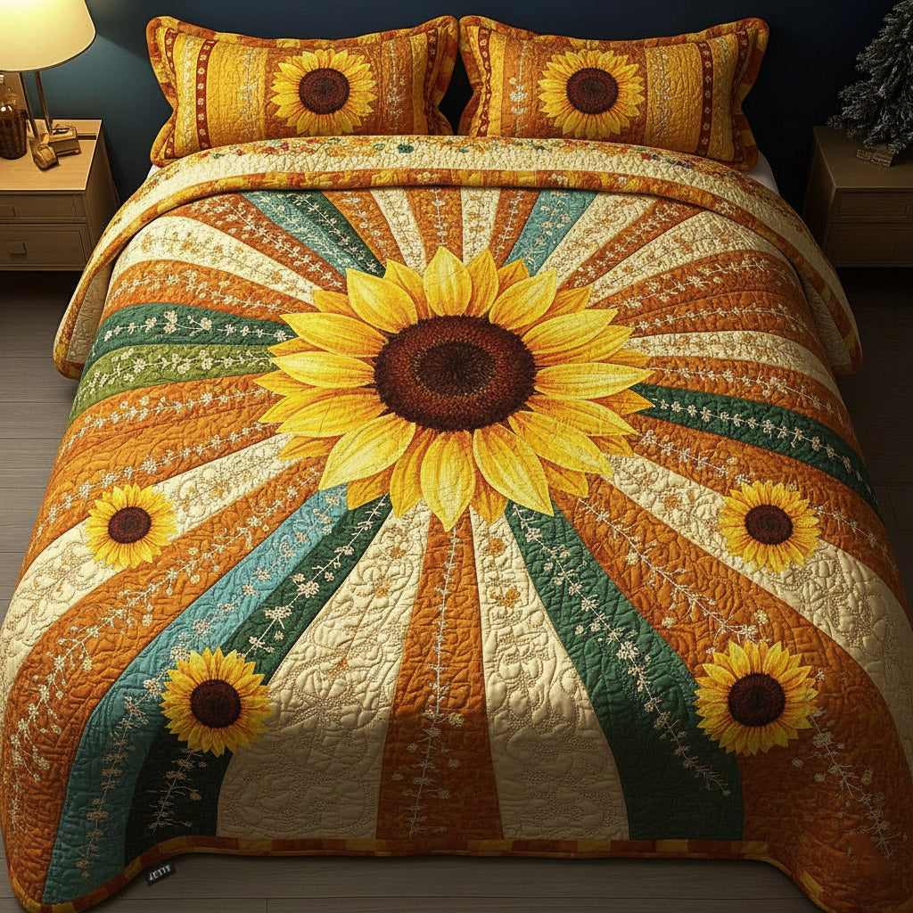Sunflower Glow Quilted Bedding Set Best King Sheets Sunflower Items For Gifts