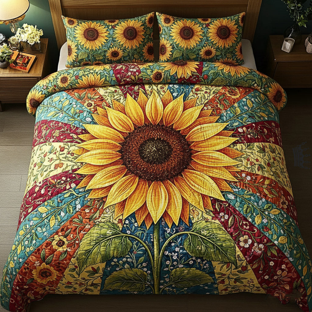 Sunflower Glow Quilted Bedding Set King Comforter Sets Sunflower Gifts For Her