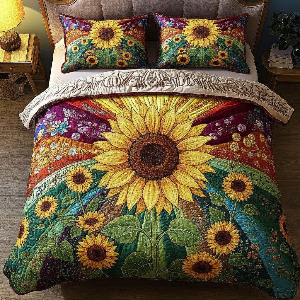 Sunflower Glow Quilted Bedding Set Unique Bed Sheet Set Sunflower Gifts For Friends