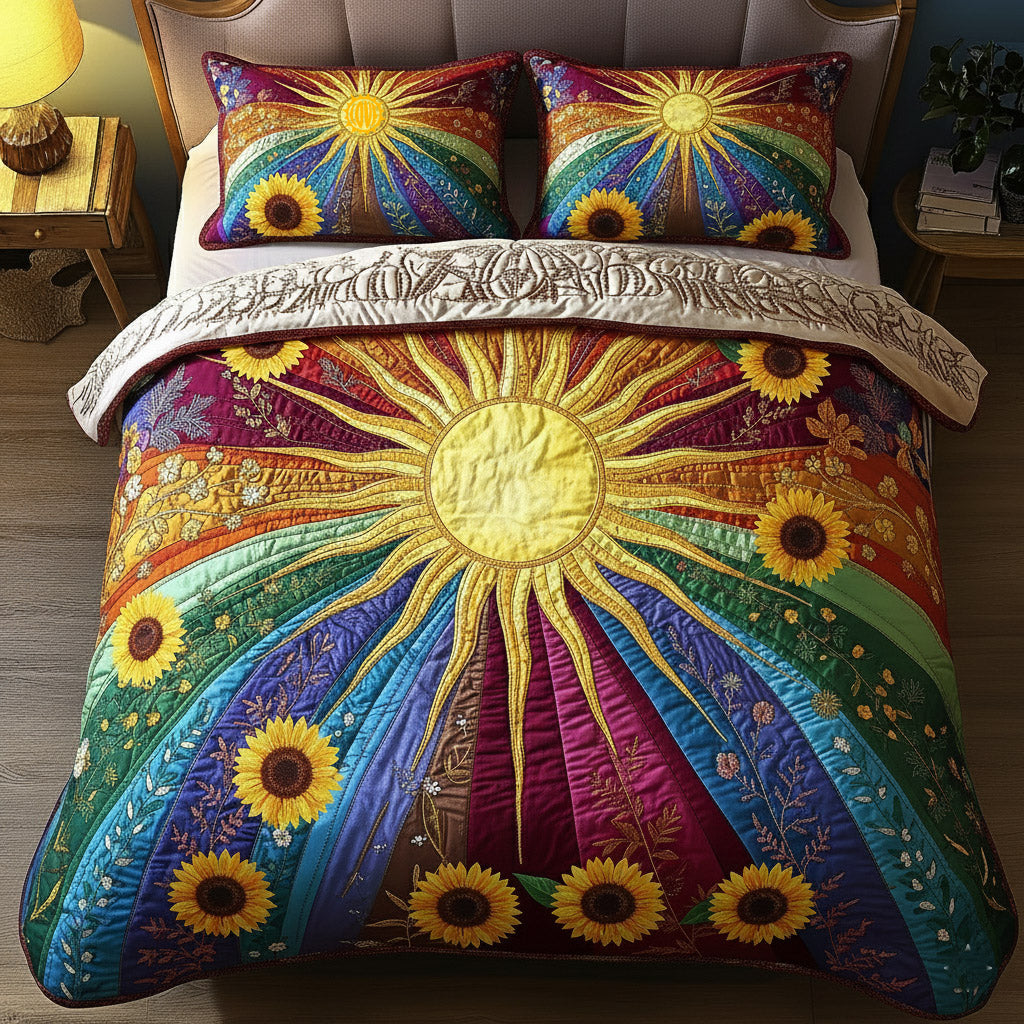 Sunflower Glow Quilted Bedding Set Unique Bed Sheets Sunflower Gift Items