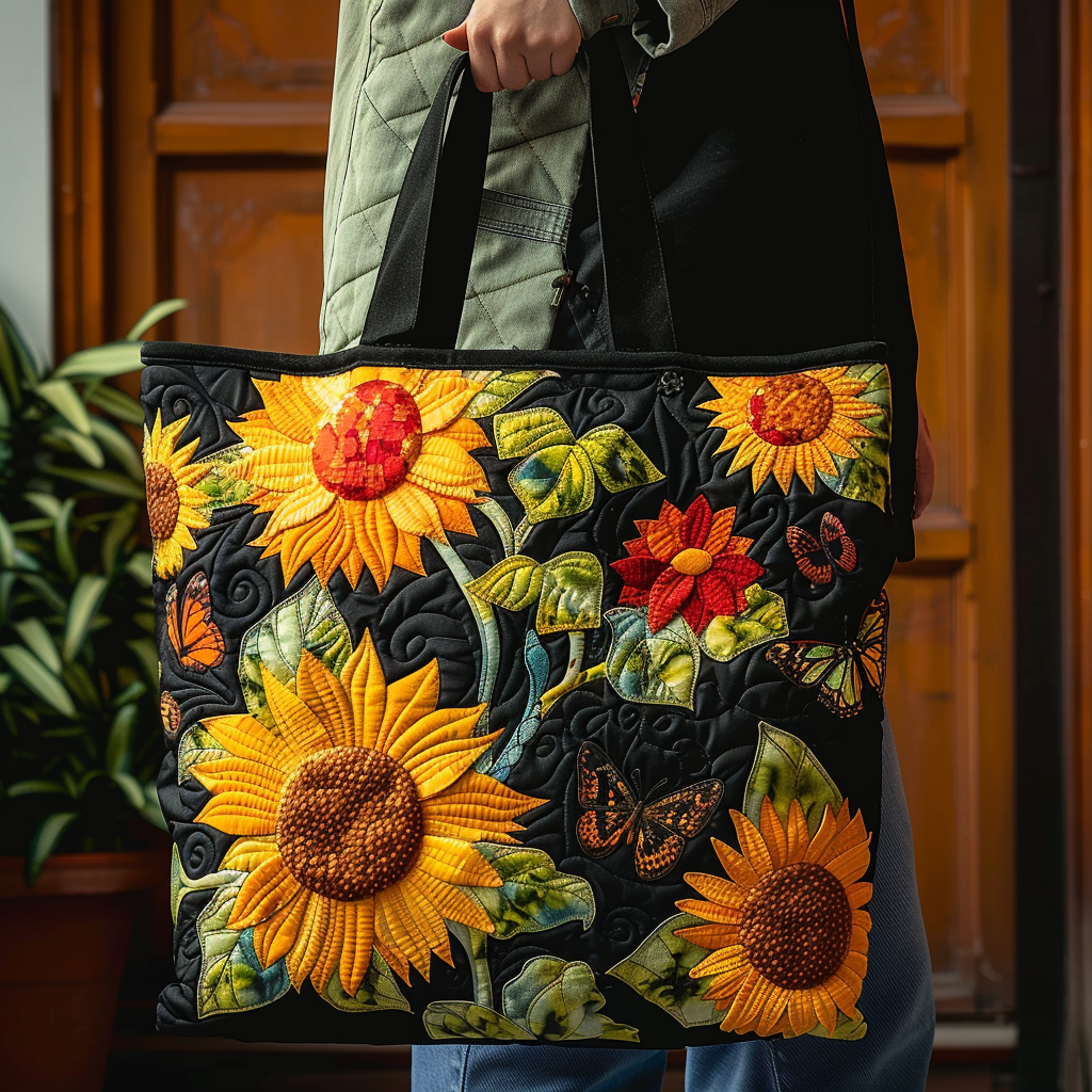 Sunflower Night Quilted Tote Bag Popular Womens Tote Bags Sunflower Gifts For Women