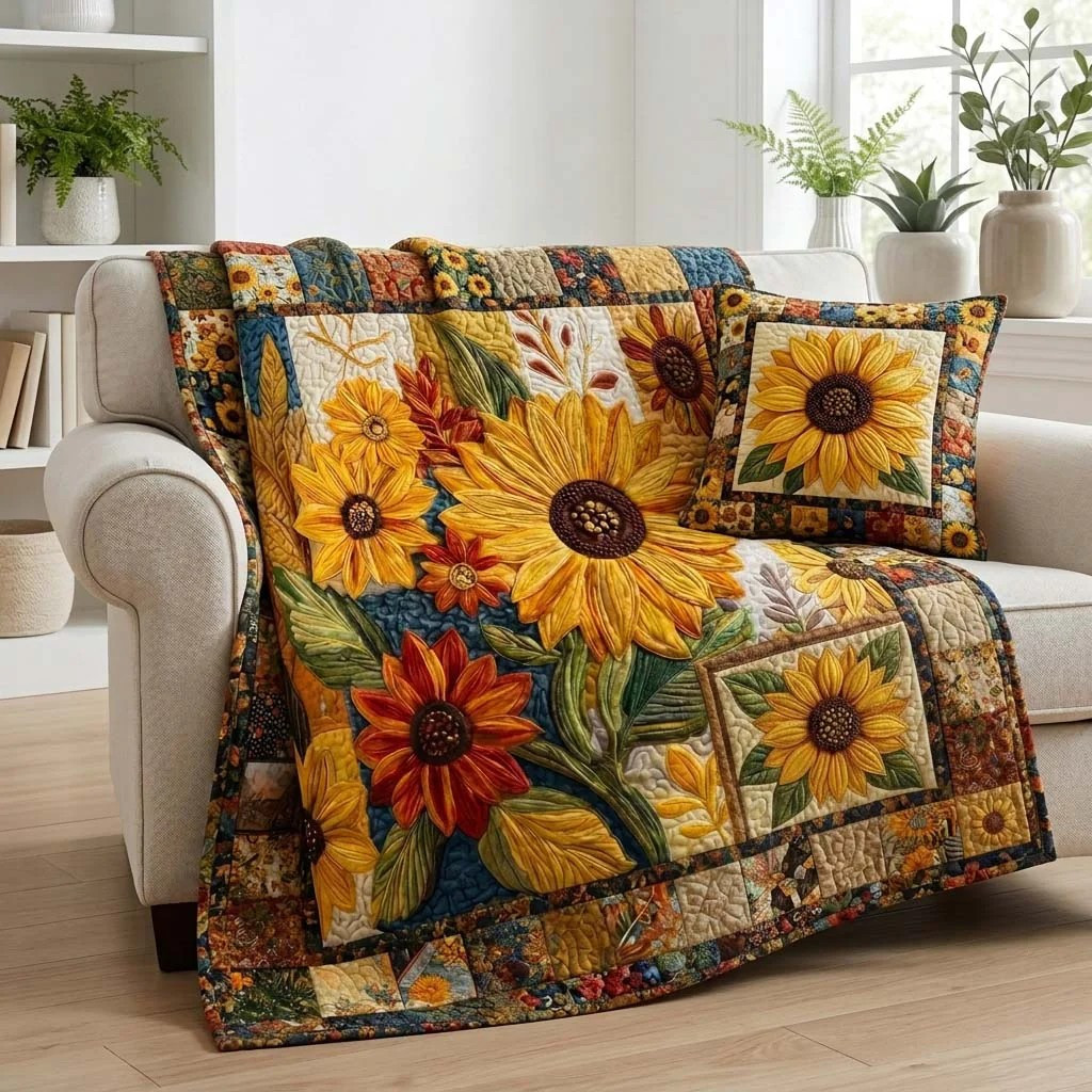 Sunflower Quilted Blanket Floral Home Decor Gifts For Mothers On Mother's Day