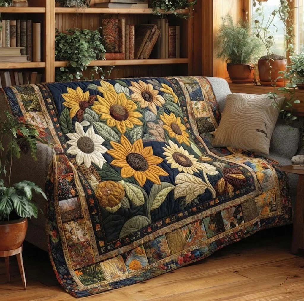 Sunflower Quilted Blanket Floral Living Room Decor Gifts For Housewarming
