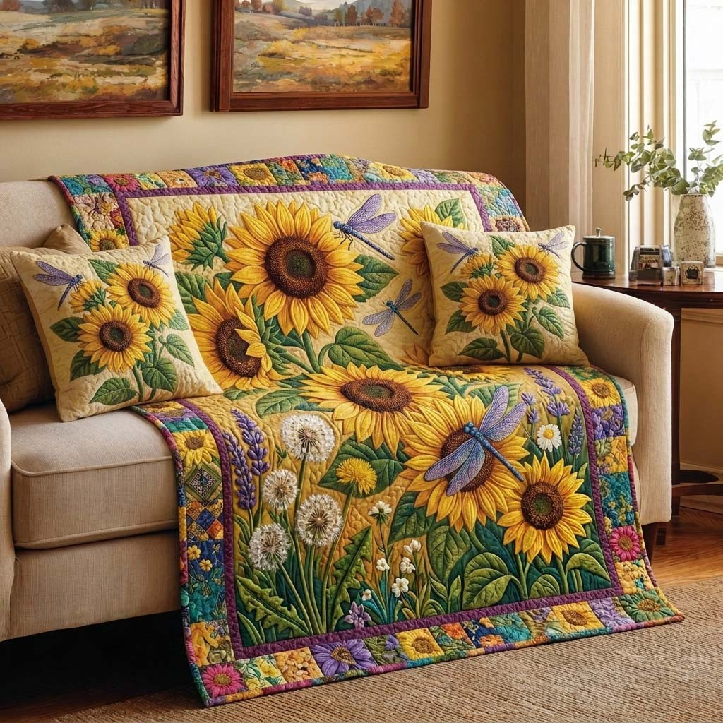 Sunflower Quilted Throw Blanket Quilted Blanket Living Room Decor Gifts For Her