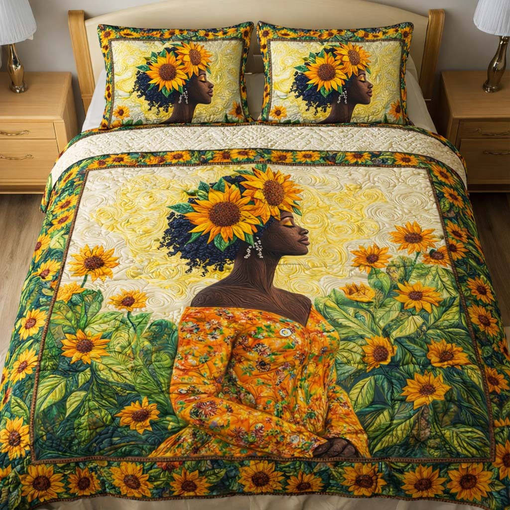Sunflower Woman Quilted Bedding Set Best Bedding Comforter Sets Melanin Black History Gifts For Ladies