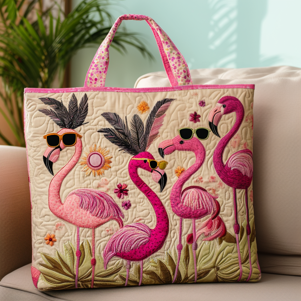 Sunkissed Flamingos Quilted Tote Bag Best Everyday Shoulder Bag Flamingo Gifts For Ladies