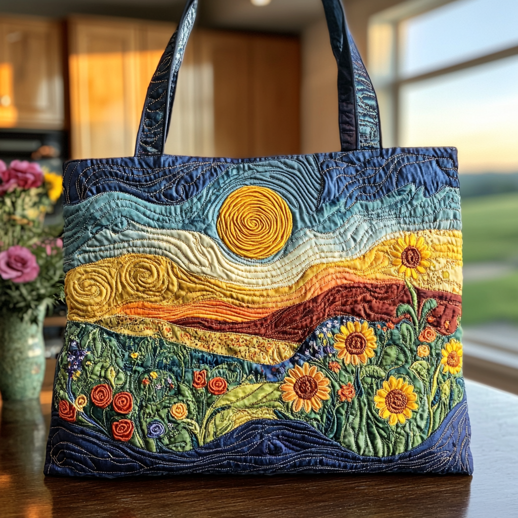 Sunlit Meadow Quilted Tote Bag Tote Bag Shoulder Sunflower Christmas Gift Ideas
