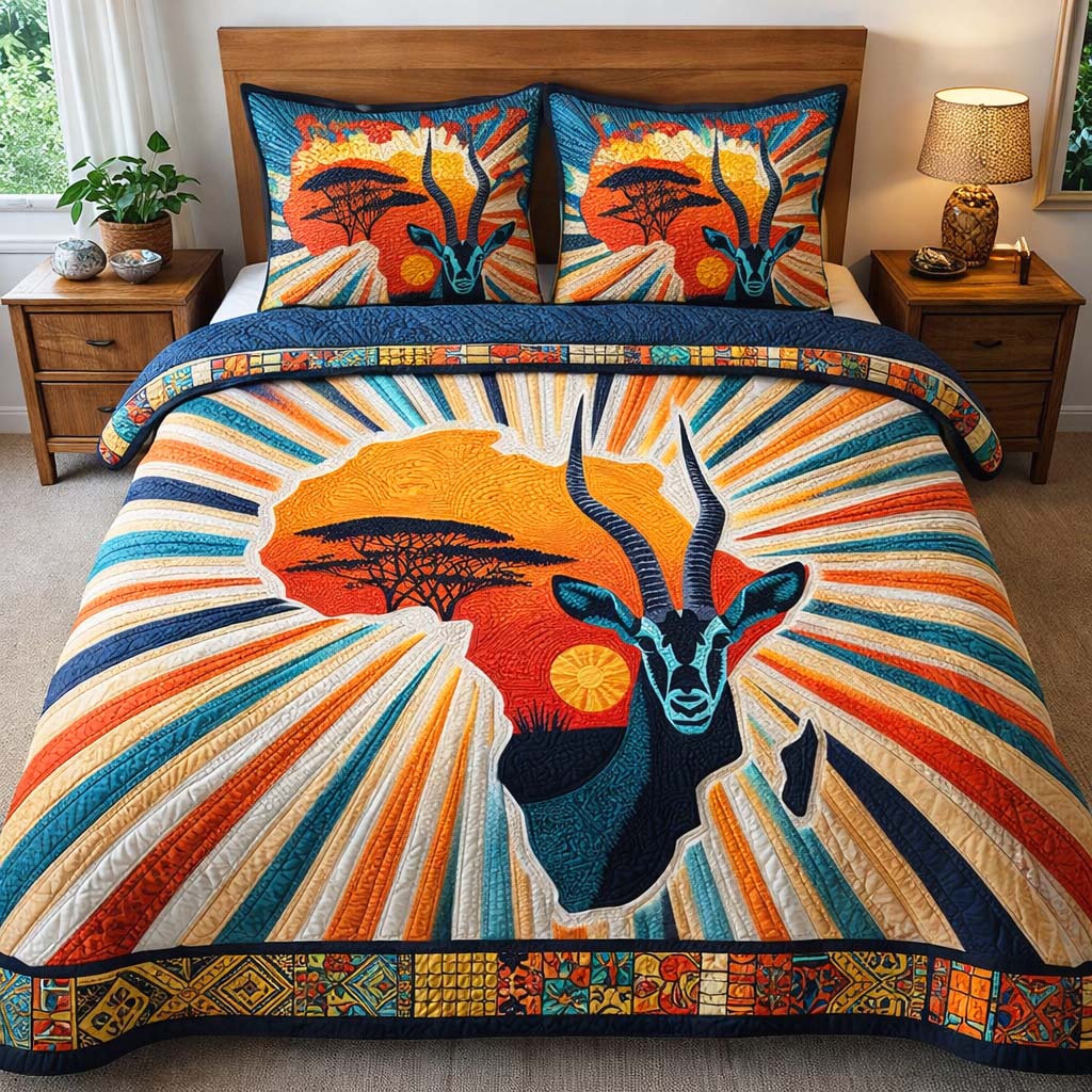 Sunrise Antelope Power Quilted Bedding Set Bedding Ideas Melanin Black History Gifts For Ladies