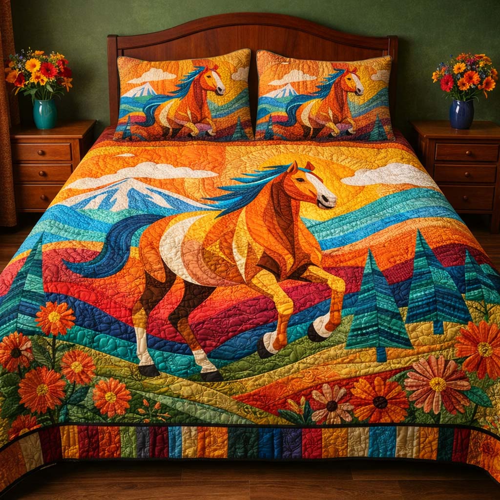 Sunrise Meadow Horse Quilted Bedding Set Best Bedding Sets Best Gifts For Horse Owners