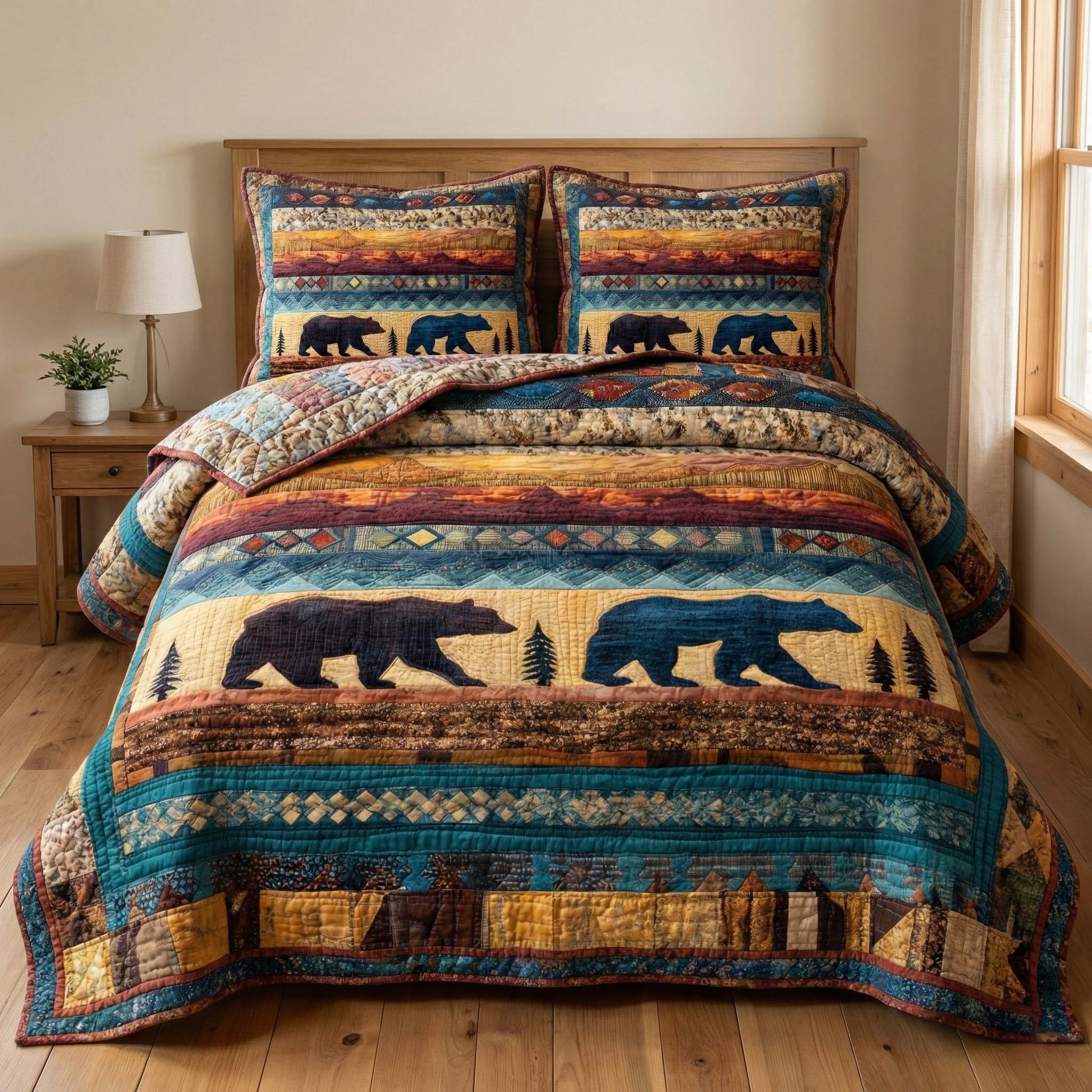 Sunset Bears Quilted Bedding Set Best King Bed Sheets Bear Gifts For Her