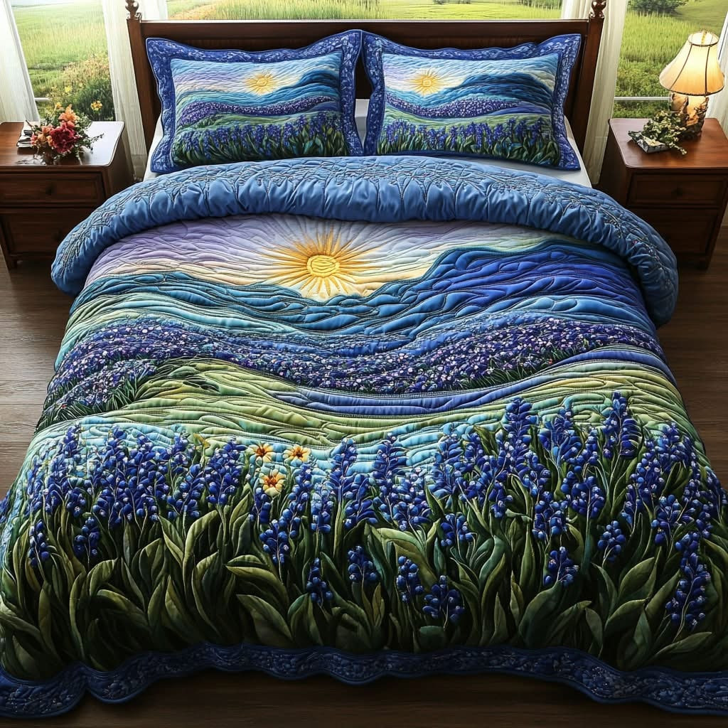 Sunset Bluebonnet Quilted Bedding Set Bedroom Decorations Mother's Day Gifts Ideas
