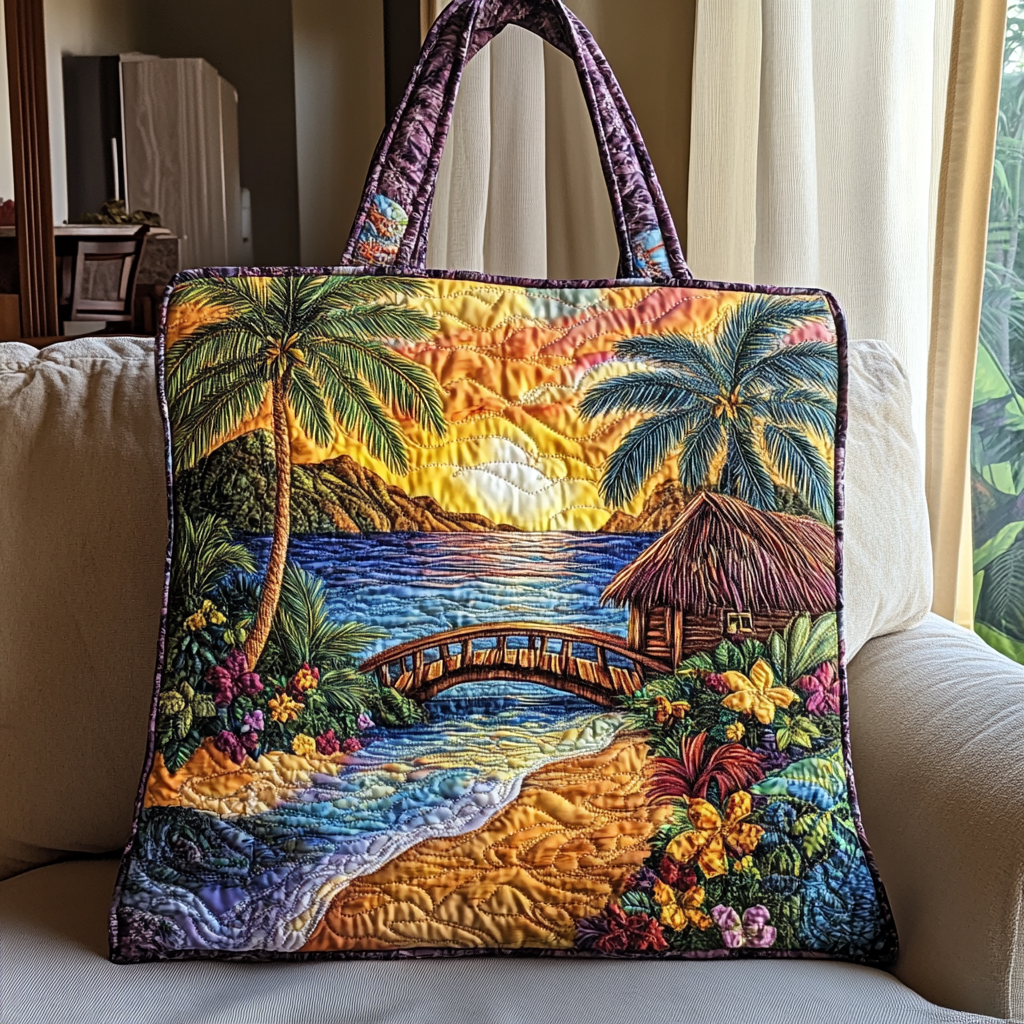 Sunset Bridge Quilted Tote Bag Work Totes For Women Ocean Themed Gift Ideas