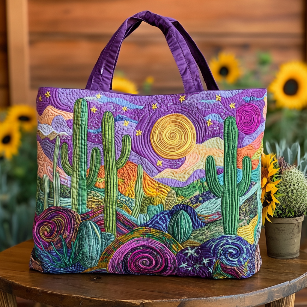Sunset Cactus Quilted Tote Bag Best Totes Funny Mexican Gifts