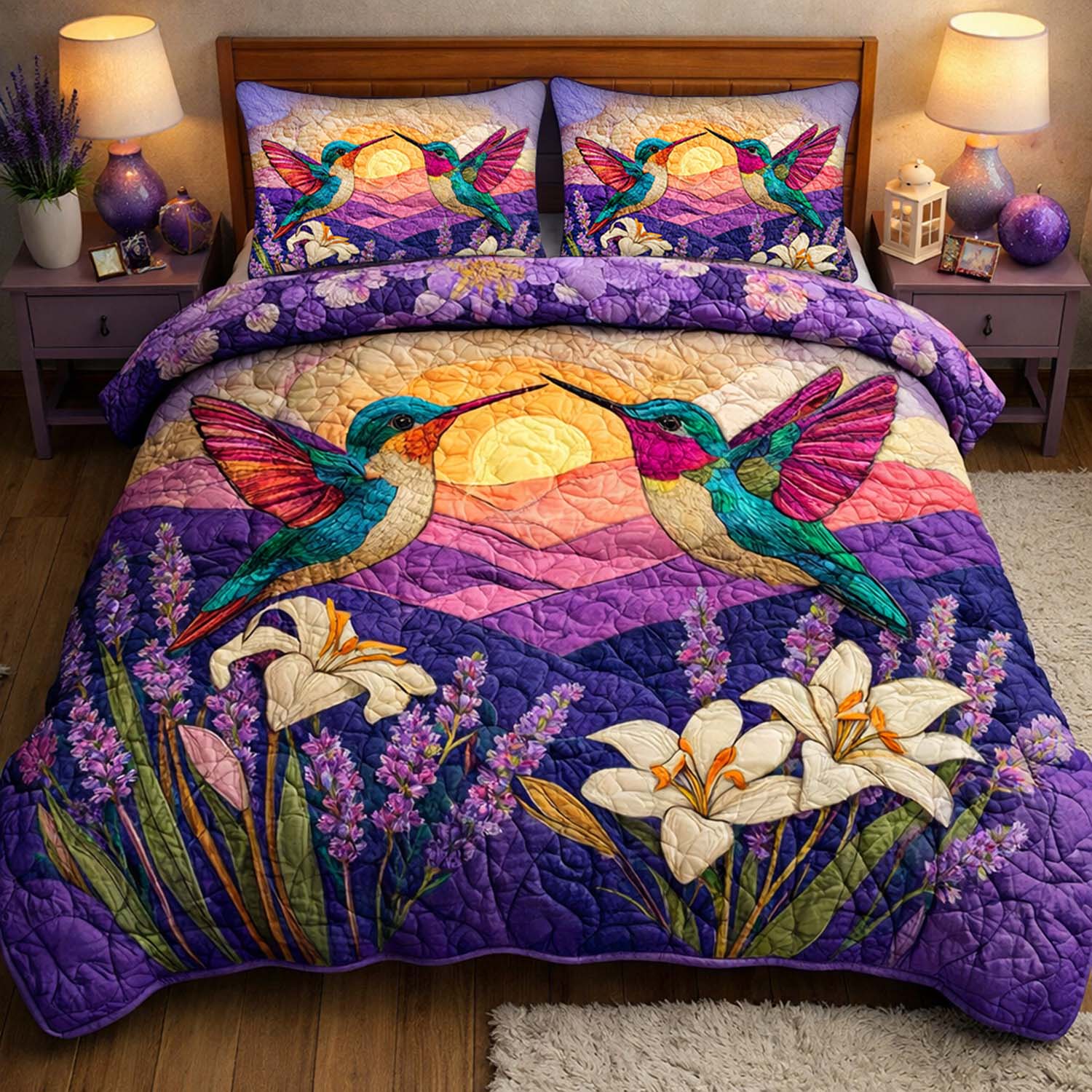 Sunset Harmony Hummingbirds Quilted Bedding Set Good Sheet Sets Beautiful Hummingbird Gifts