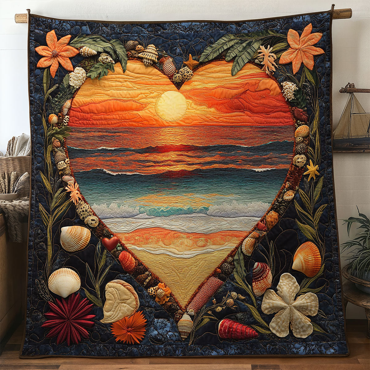 Sunset Heartline Quilt Premium Quilt Blanket Gift for Family Gatherings