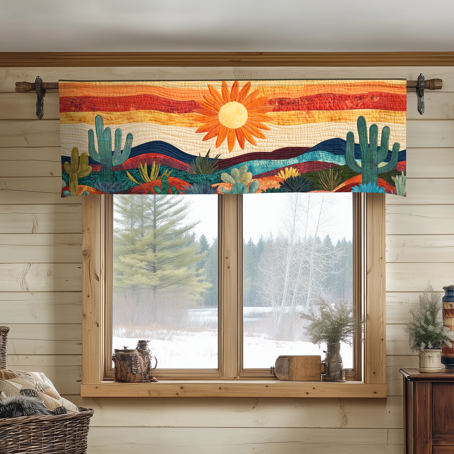 Sunset Mirage Quilted Valance Dining Room Table Decorated For Christmas Great CactusLover Gifts