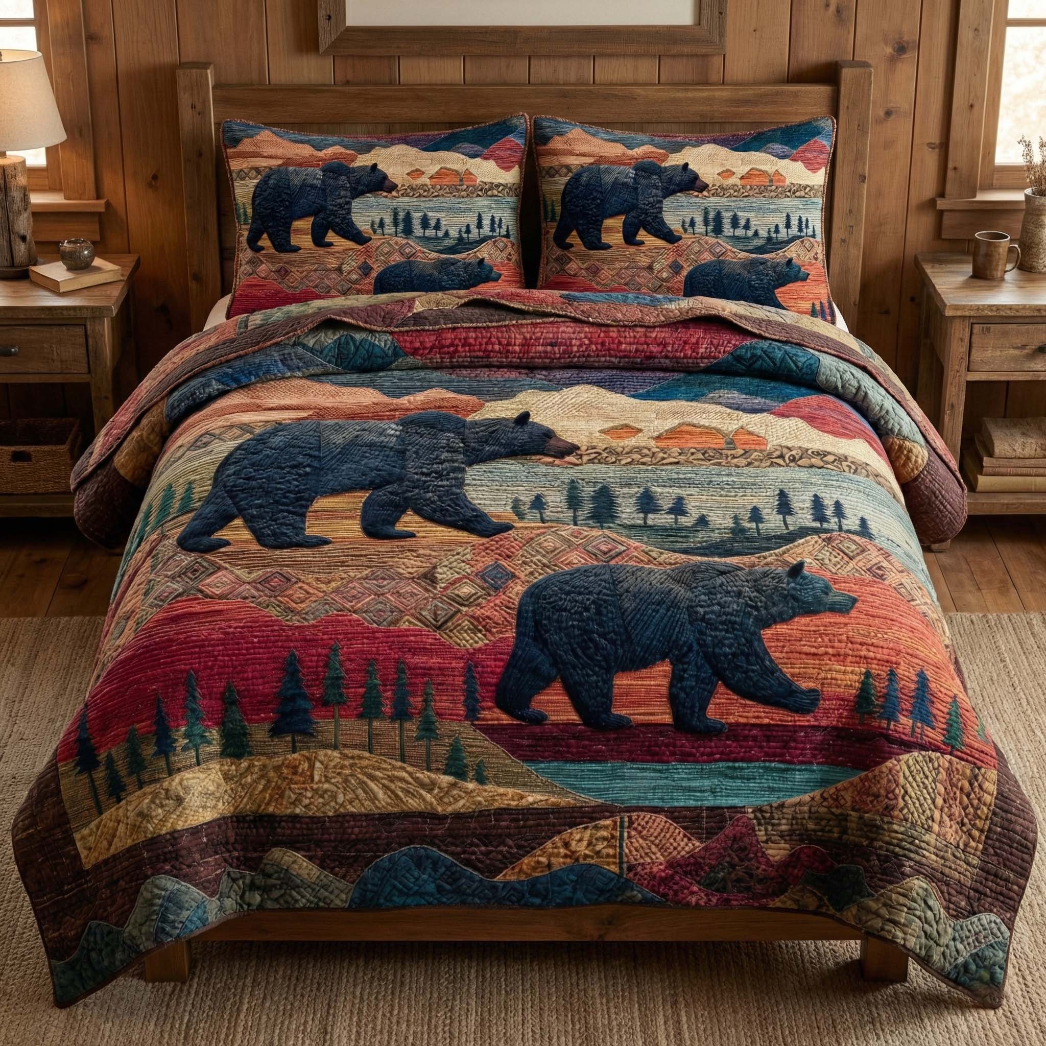 Sunset Range Quilted Bedding Set Bedspread Quilts Christmas Bear Gifts