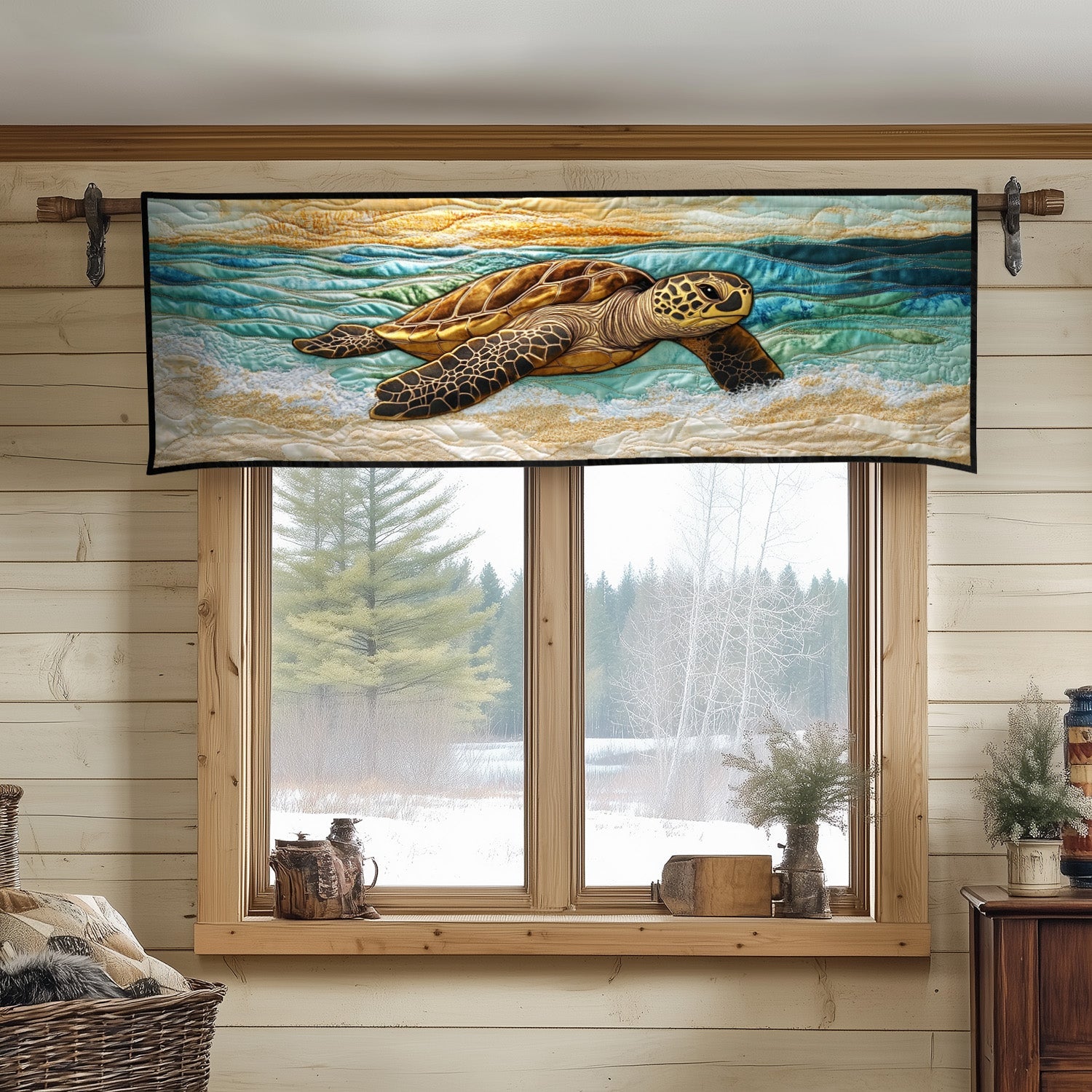Sunset Shore Escape Quilted Valance Entryway Decor Turtle Gifts For Father's Day