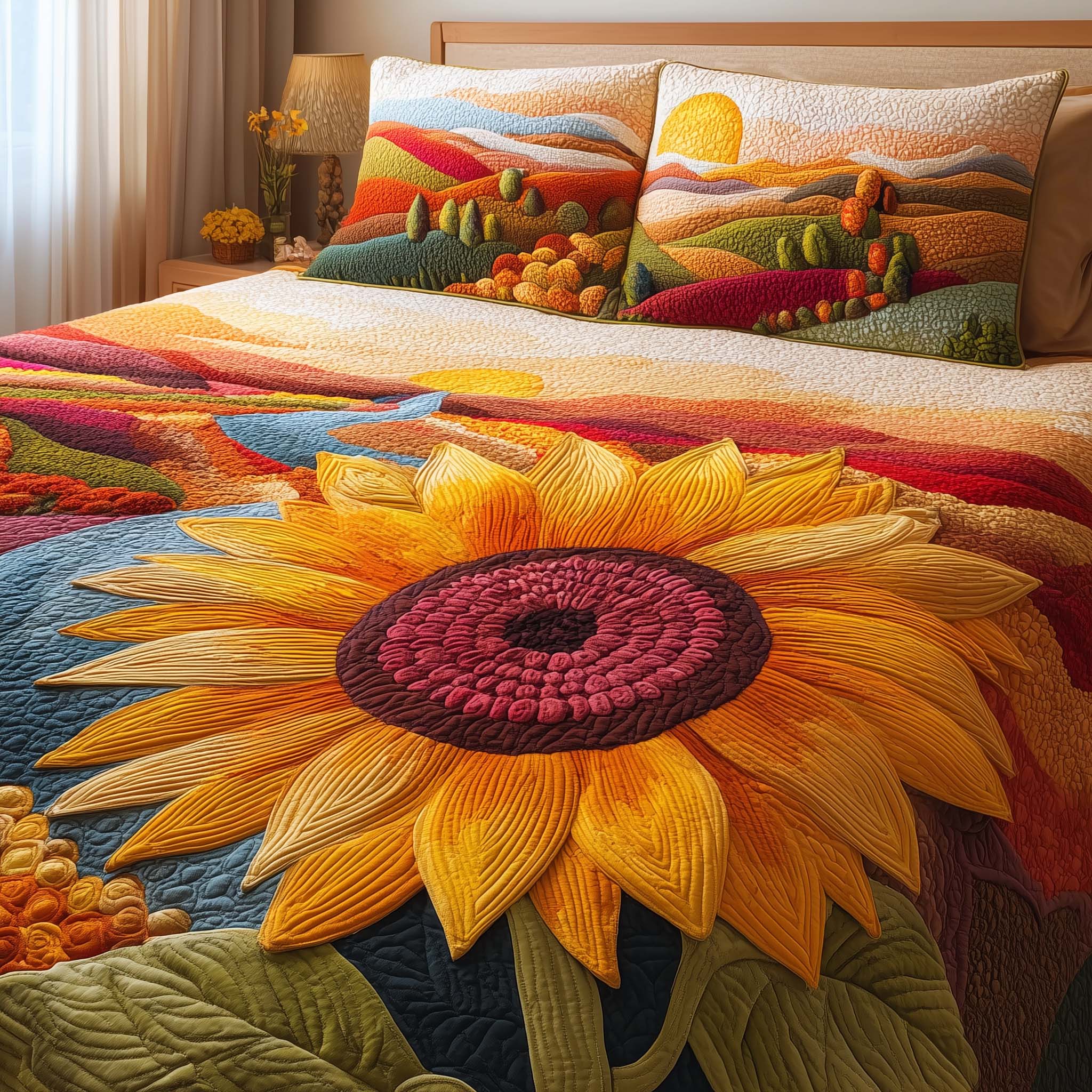 Sunset Sunflower Quilted Bedding Set Good Sheet Sets Sunflower Theme Gifts