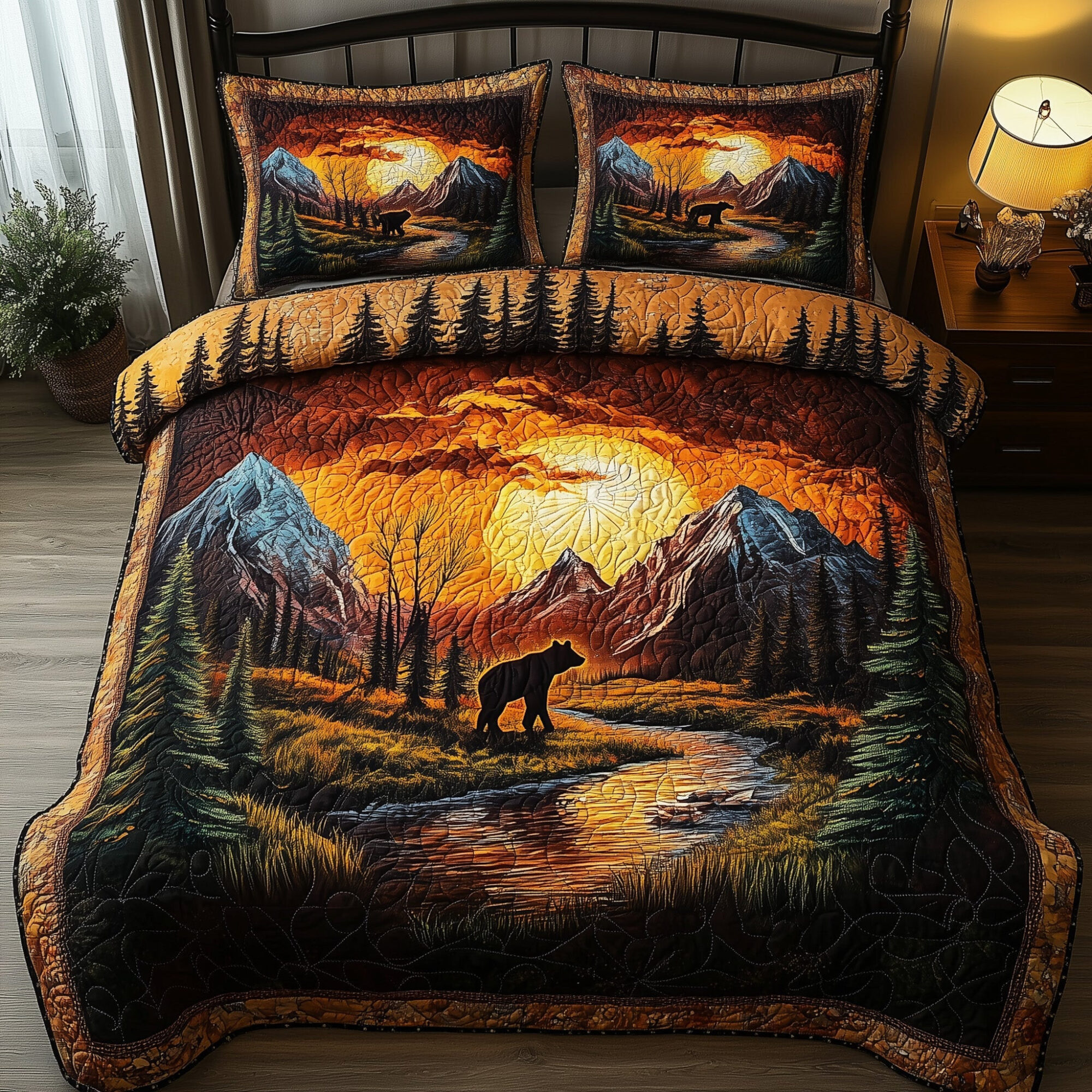 Sunset Wanderer Quilted Bedding Set Sunset Wildlife Nature Wanderer Scene Bedding Gifts