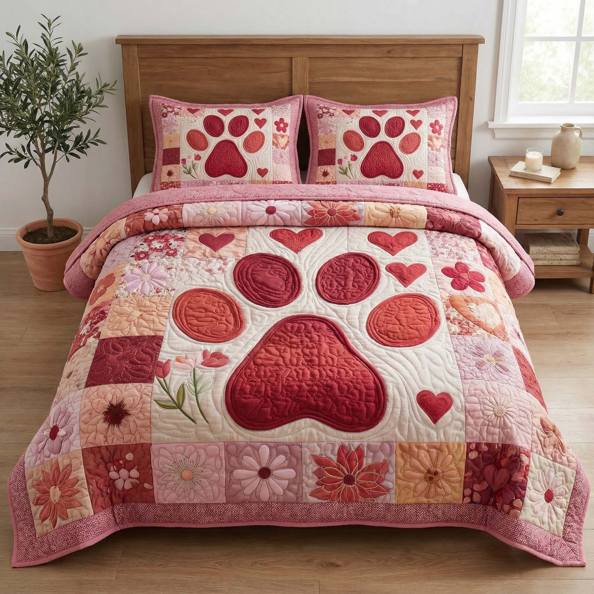 Sweet Paws Quilted Bedding Set Bed Room Art Unique Mother's Day Gifts