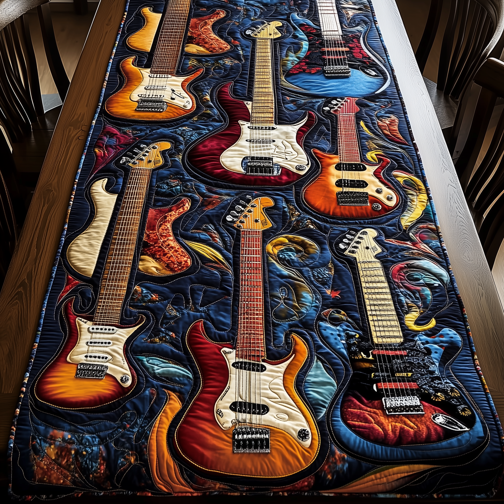 Swirl Guitar Quilted Table Runner Dining Room Table Decor Present Ideas For Guitarists