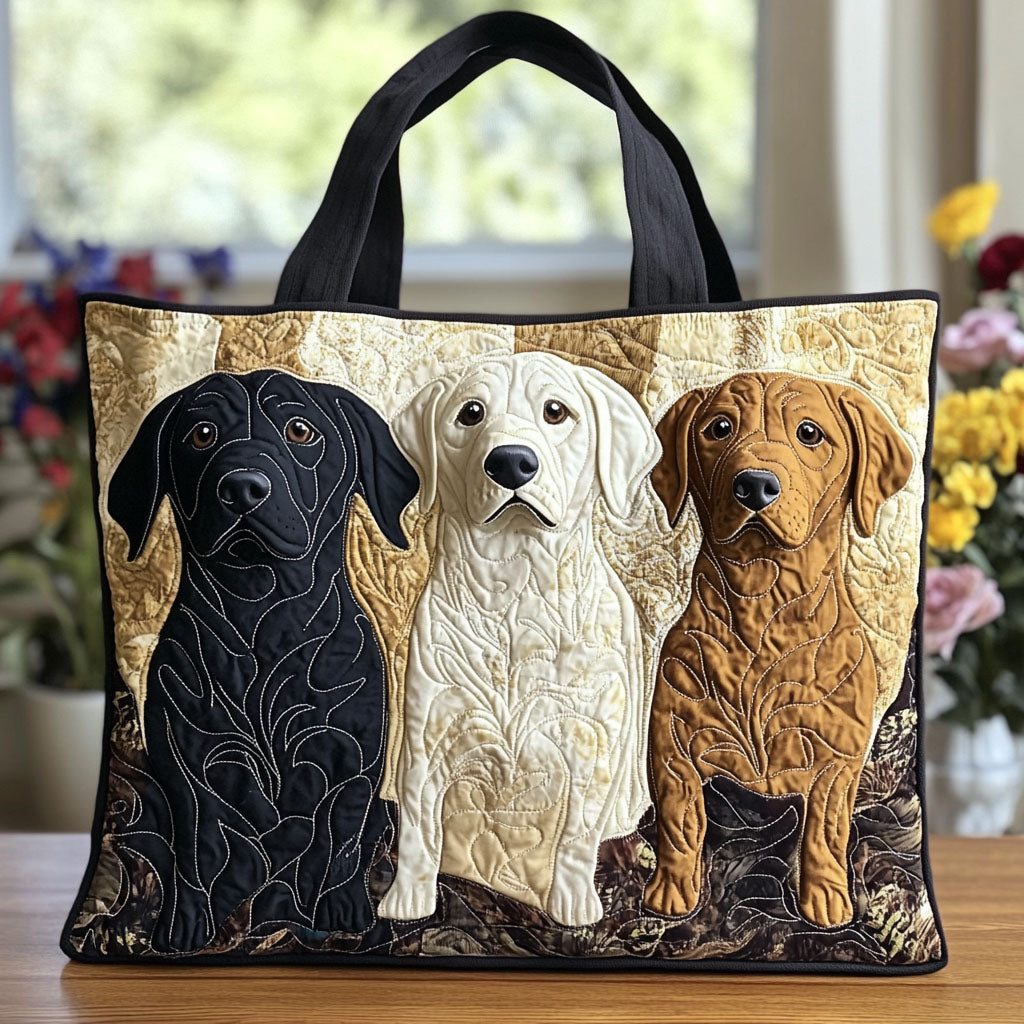 Tail-Wagging Trio Quilted Tote Bag Womens Handbag Labrador Retriever Merchandise