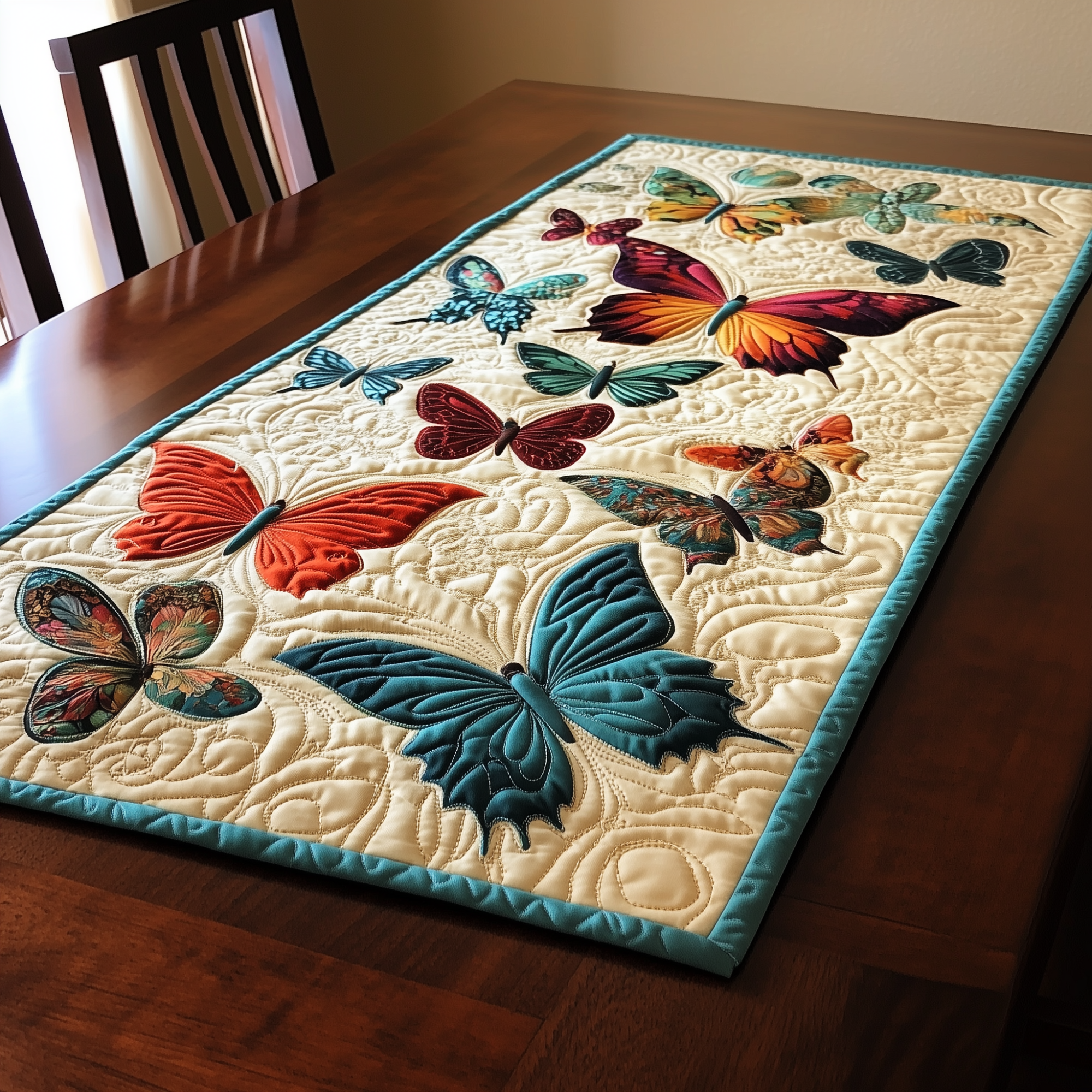 Teal Butterflies Quilted Table Runner Long Dining Table Runner Butterfly Gifts For Women