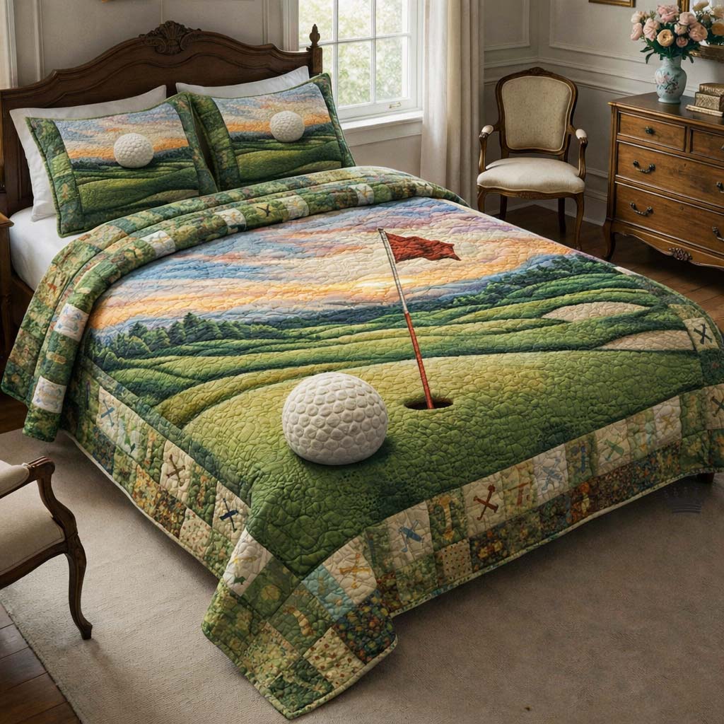 Tee Time Quilted Bedding Set Boho Bedroom Furniture Gift For Golfers