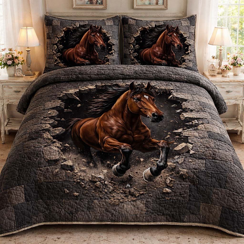 Thunder Run Horse Quilted Bedding Set Best King Sheets Equestrian Christmas Gifts