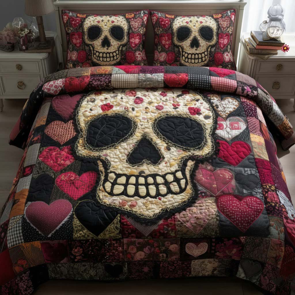 Til Death Do Us Part Quilted Bedding Set Best King Bed Sheets Gifts With Skulls On Them