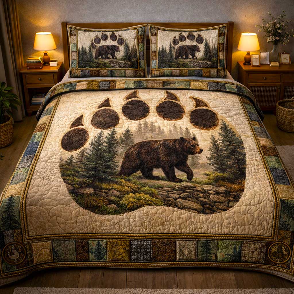 Timber Lodge Quilted Bedding Set Bedroom Decorations Bear Themed Gifts