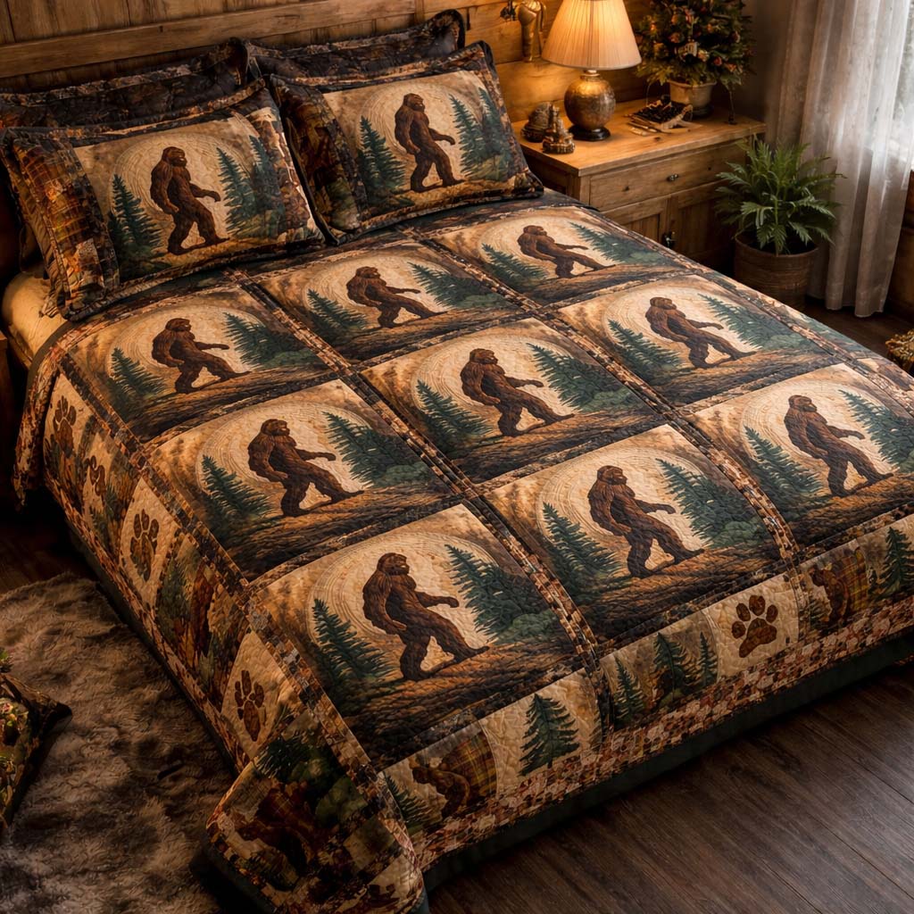Timberland Legend Bigfoot Quilted Bedding Set Bedroom Decor Ideas Sasquatch Themed Gifts