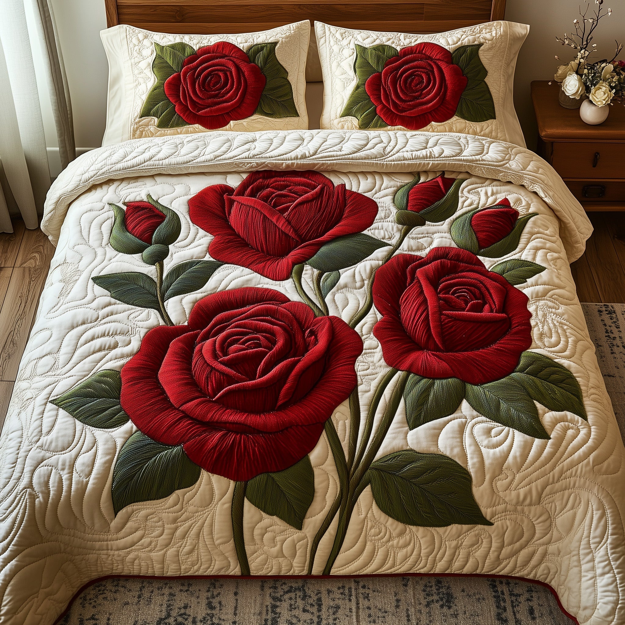 Timeless Scarlet Bloom Quilted Bedding Set Best Bedding Sets Mother To Be Gifts