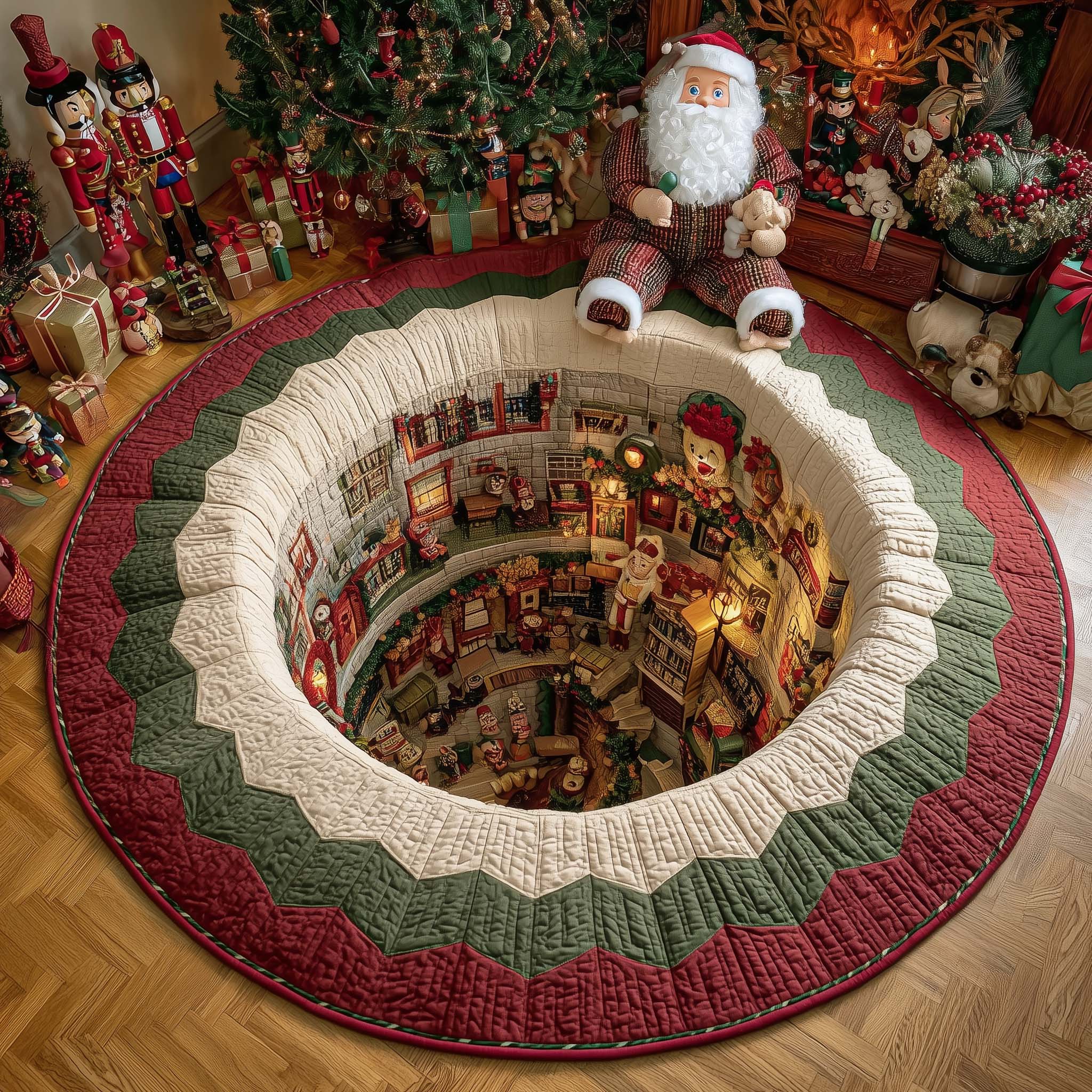 Toyland Spiral Hole Quilted Round Mat Classic Quilted Round Mat for Timeless Decor