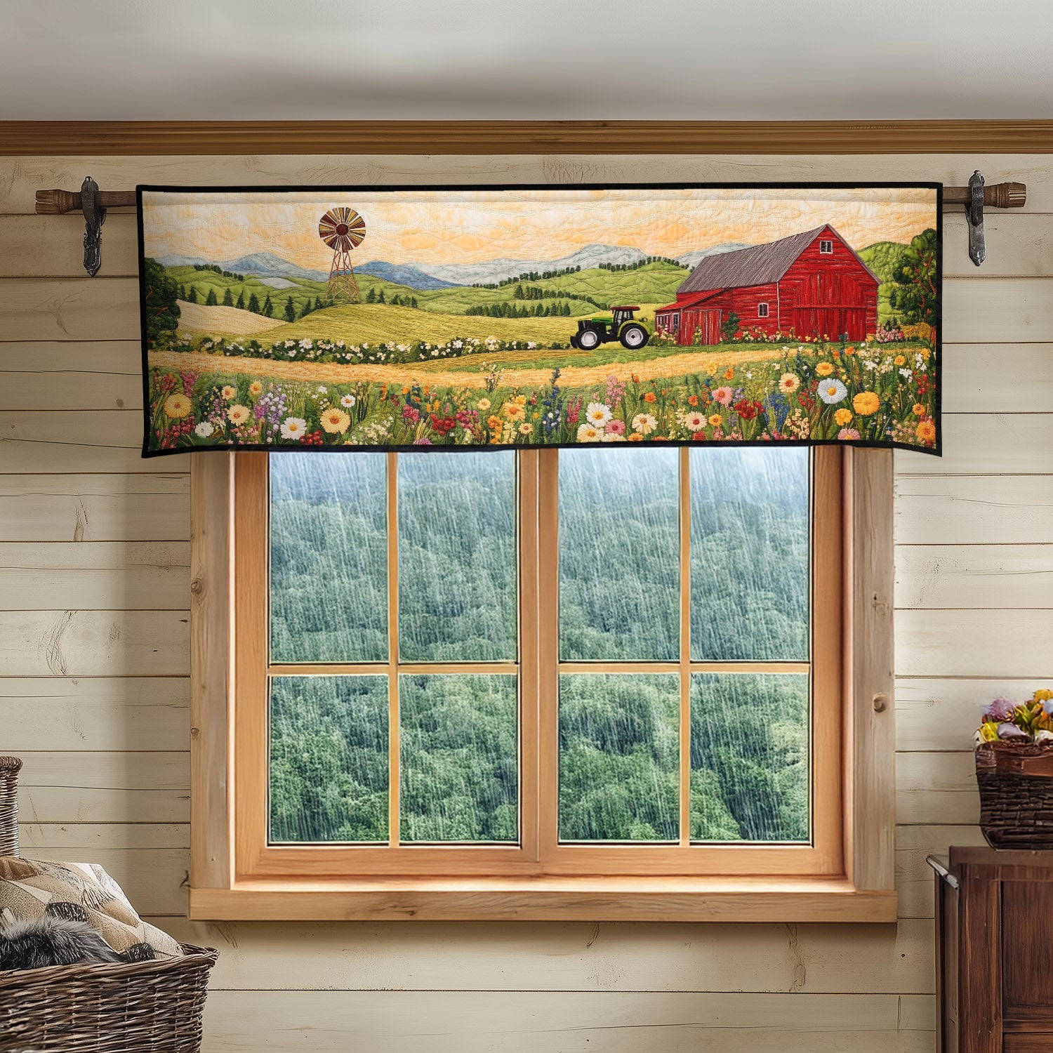 Tractors at Dusk Quilted Valance Dining Table Decor Useful Gifts For Farmers