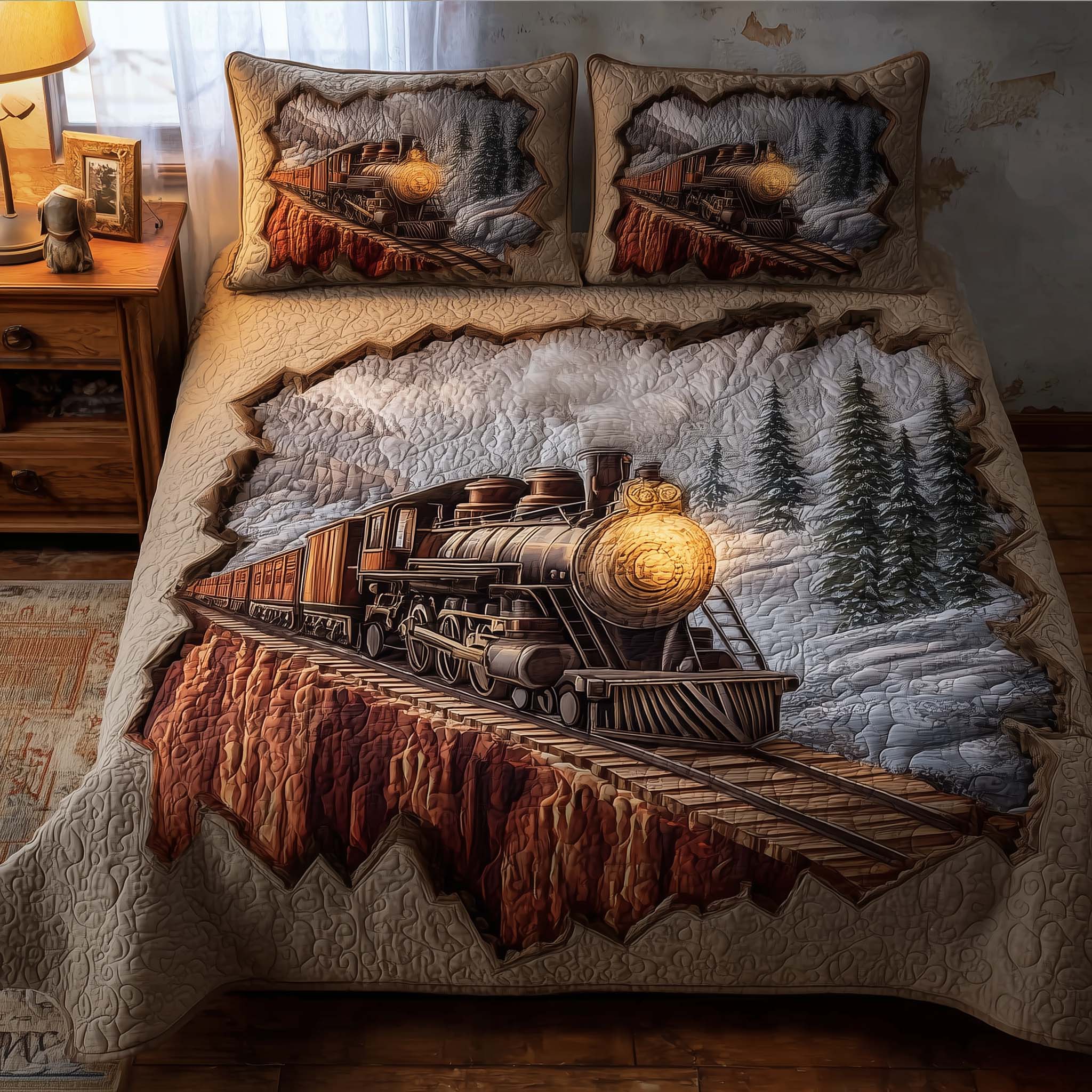 Train Journey Quilted Bedding Set Bedspread Quilts Train Gifts For Men