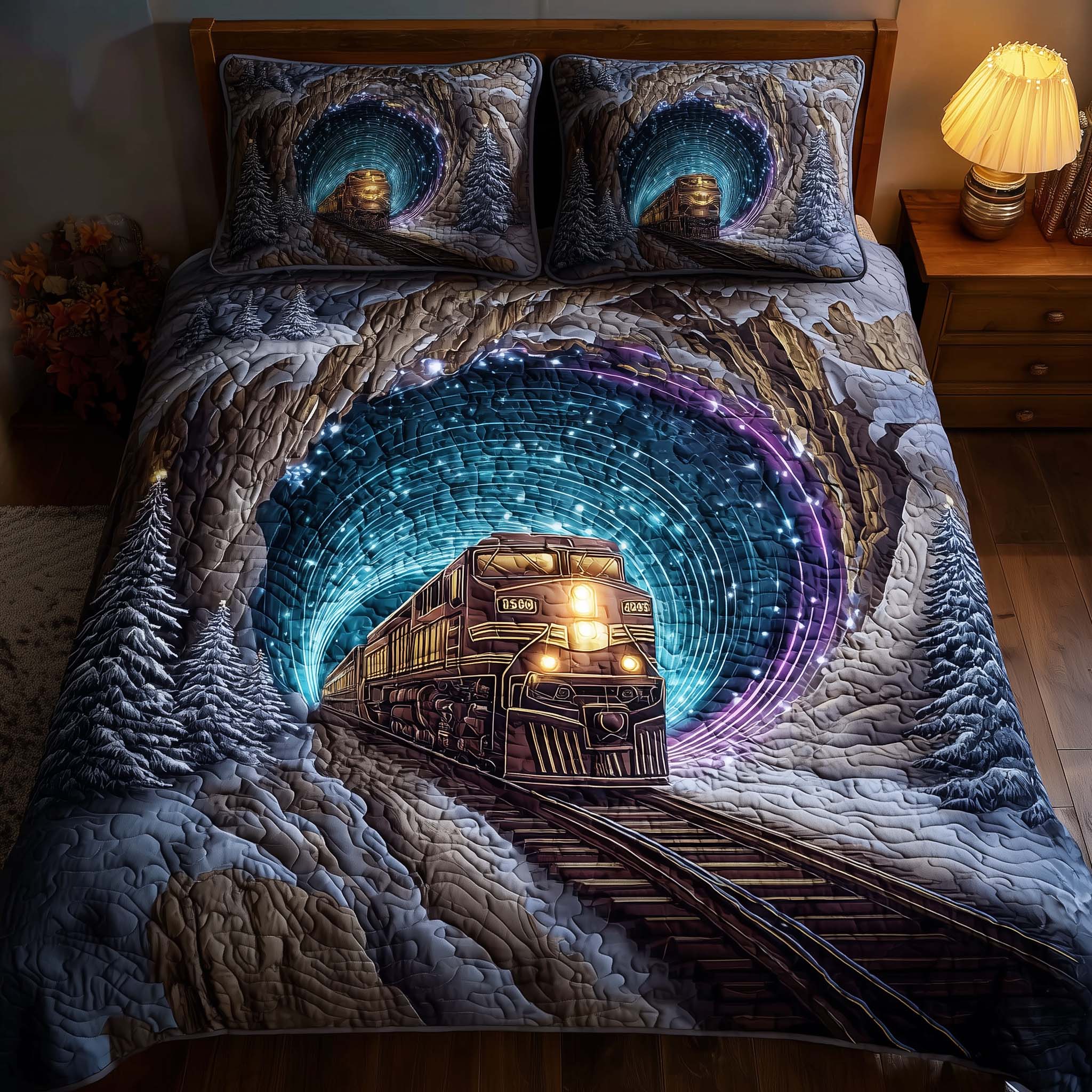 Train Journey Quilted Bedding Set Bedspreads Train Presents