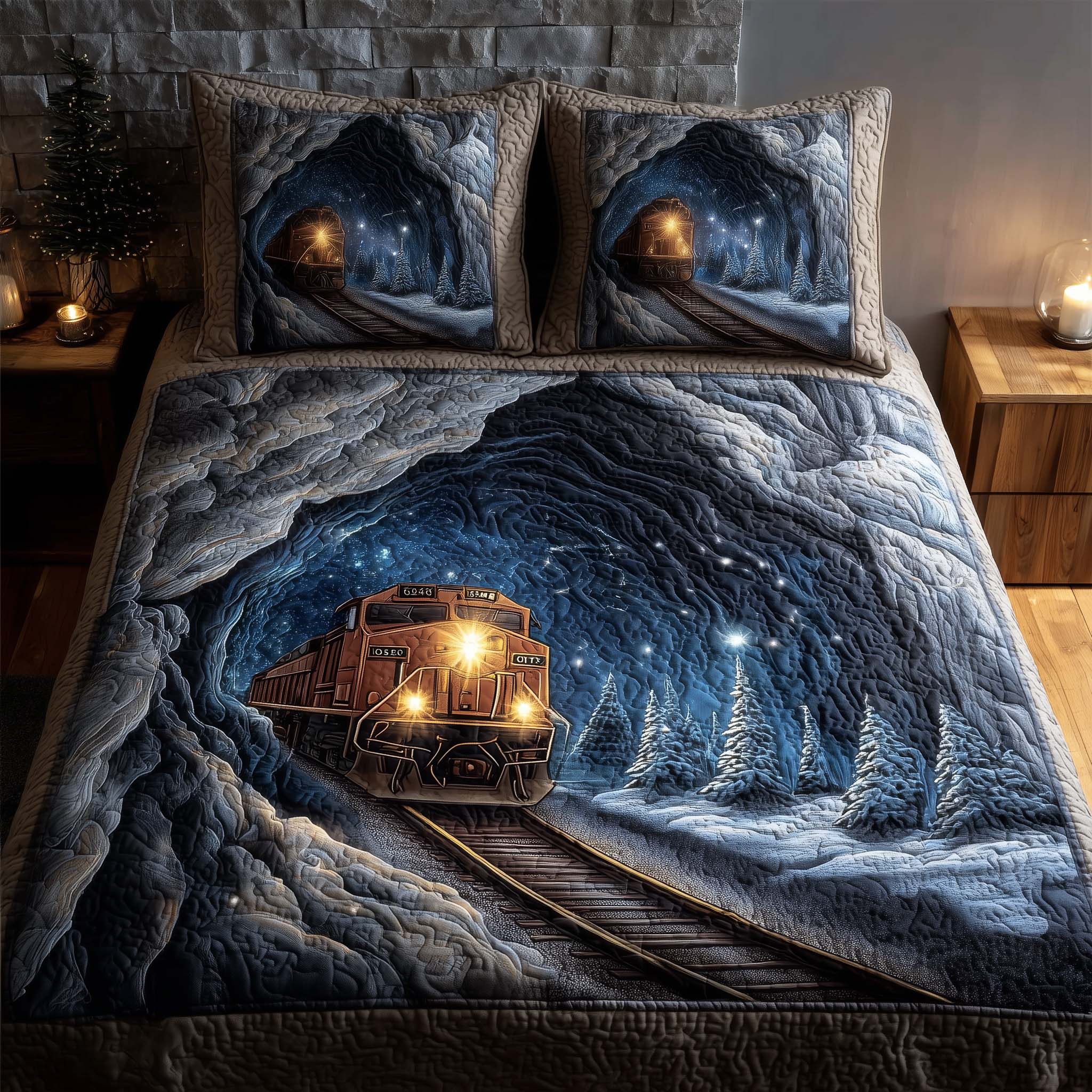 Train Journey Quilted Bedding Set Best King Sheet Set Unusual Gifts For Train Lovers