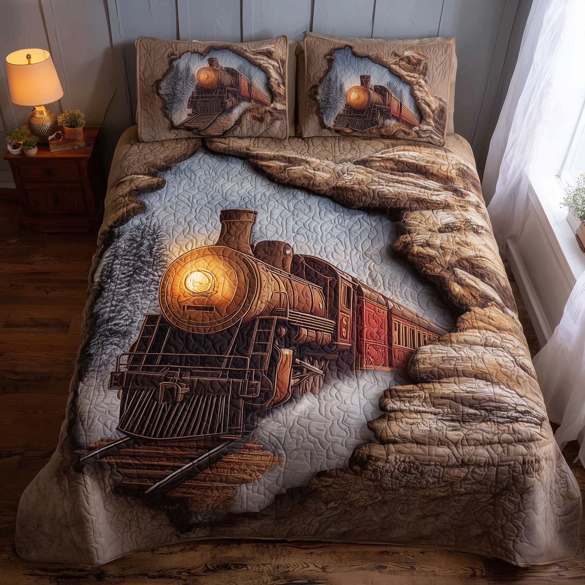 Train Journey Quilted Bedding Set Comforter And Sheet Sets Best Gifts For Train Lovers