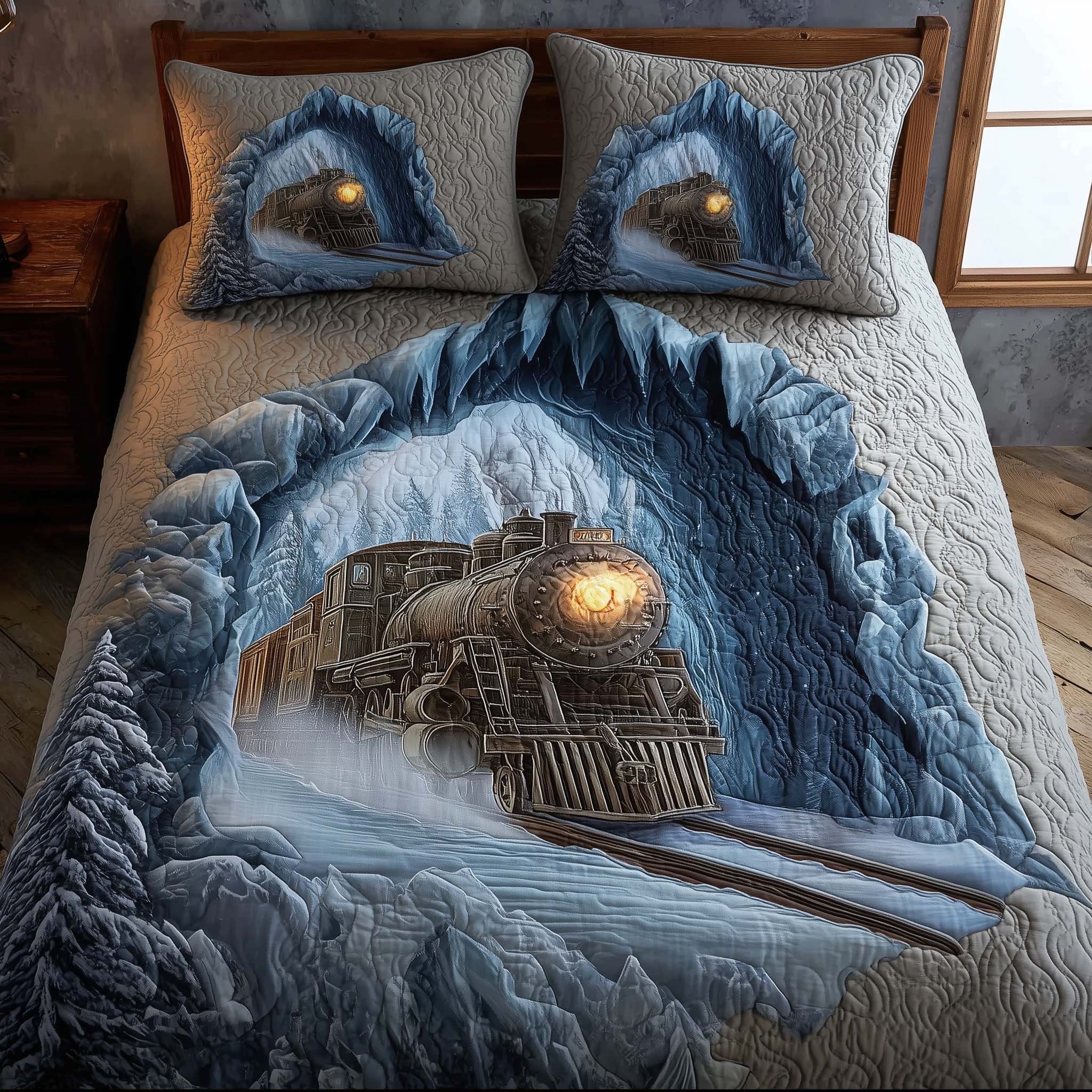 Train Journey Quilted Bedding Set Comforter Sets Queen Train Themed Gifts