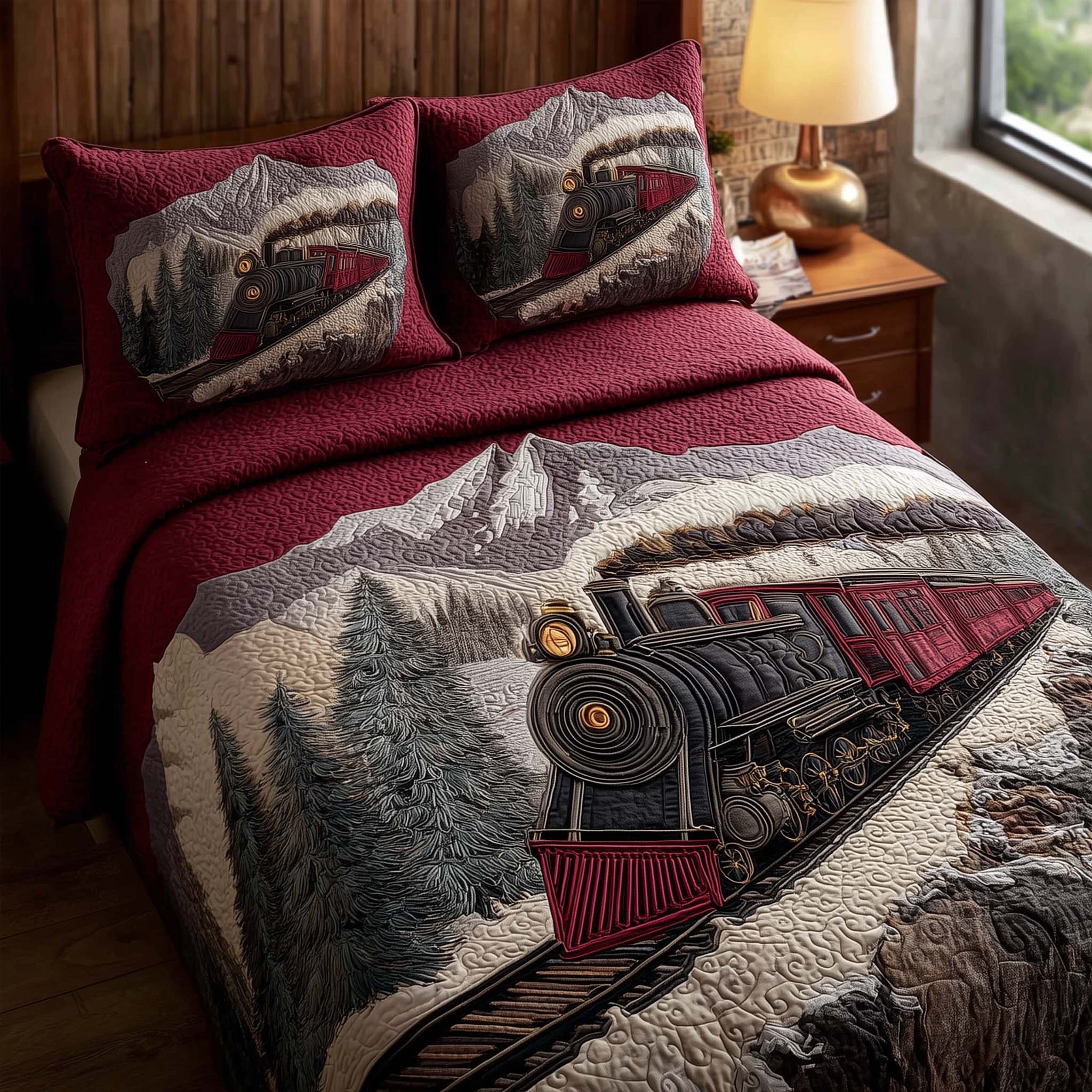 Train Journey Quilted Bedding Set Cover Bed Set Gifts For People Who Like Trains