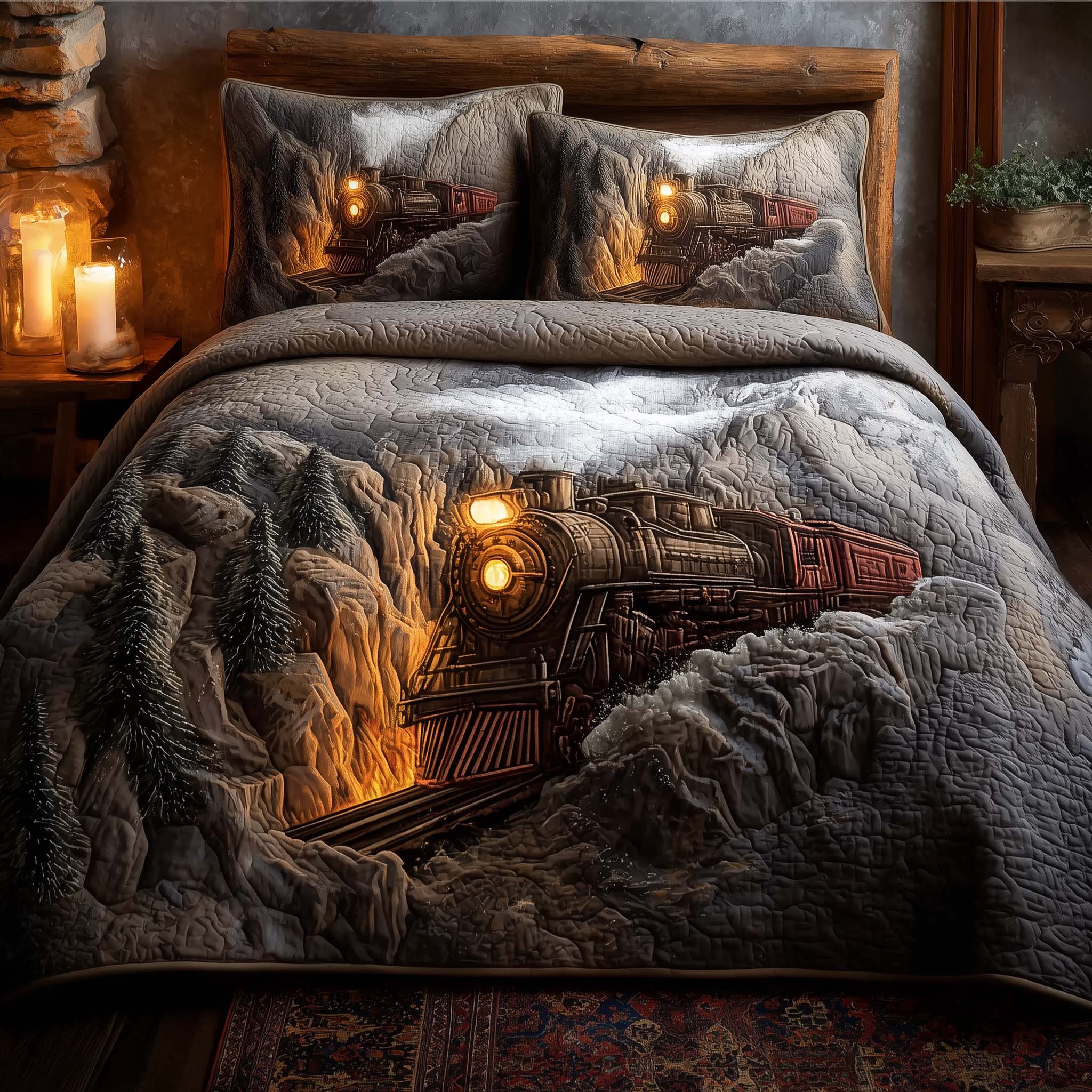Train Journey Quilted Bedding Set Cover Bed Set Train Gifts For Adults